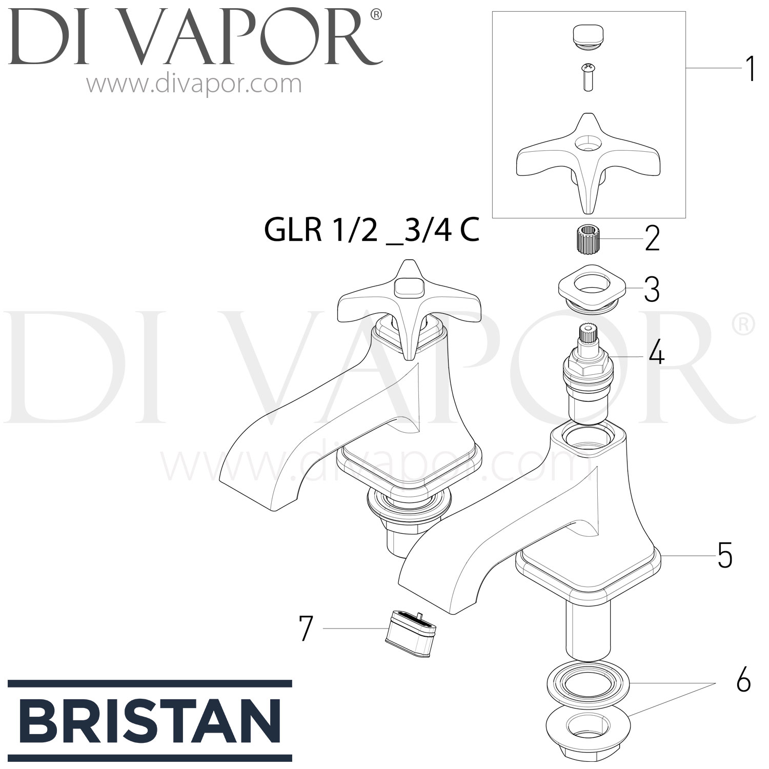 Bristan GLR 3/4 C Glorious Bath Taps Spare Parts